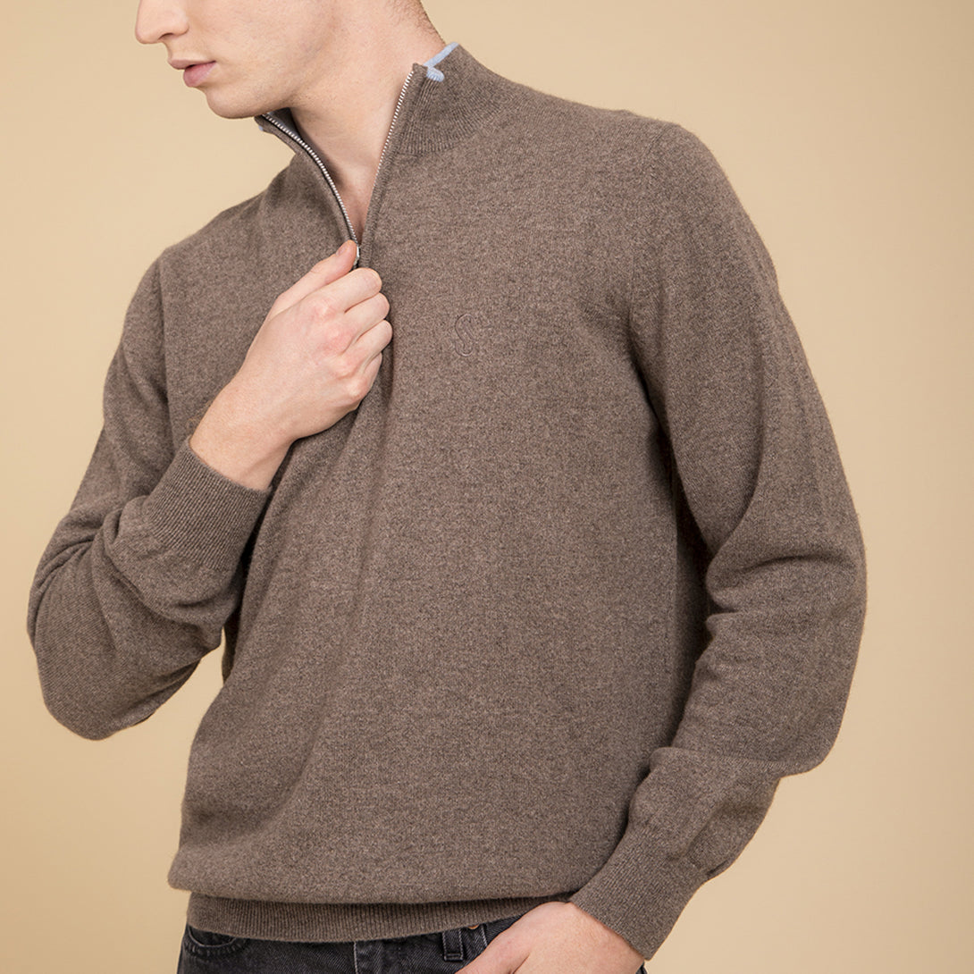 Beige cashmere half zipper pullover Man - Scuderia 1918