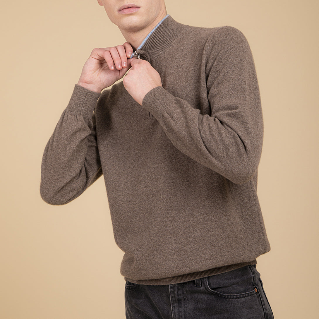 Beige cashmere half zipper pullover Man - Scuderia 1918