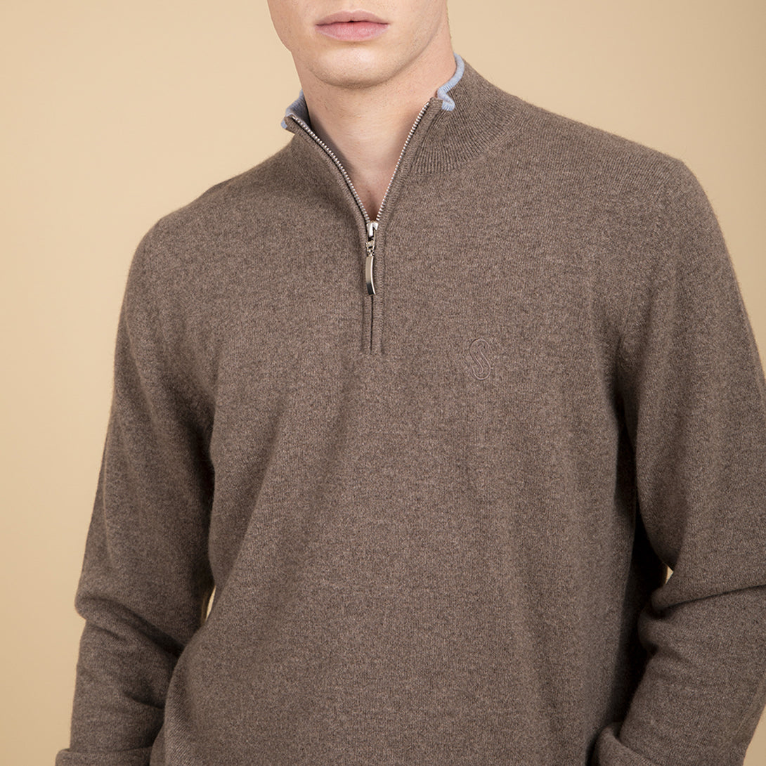Beige cashmere half zipper pullover Man - Scuderia 1918